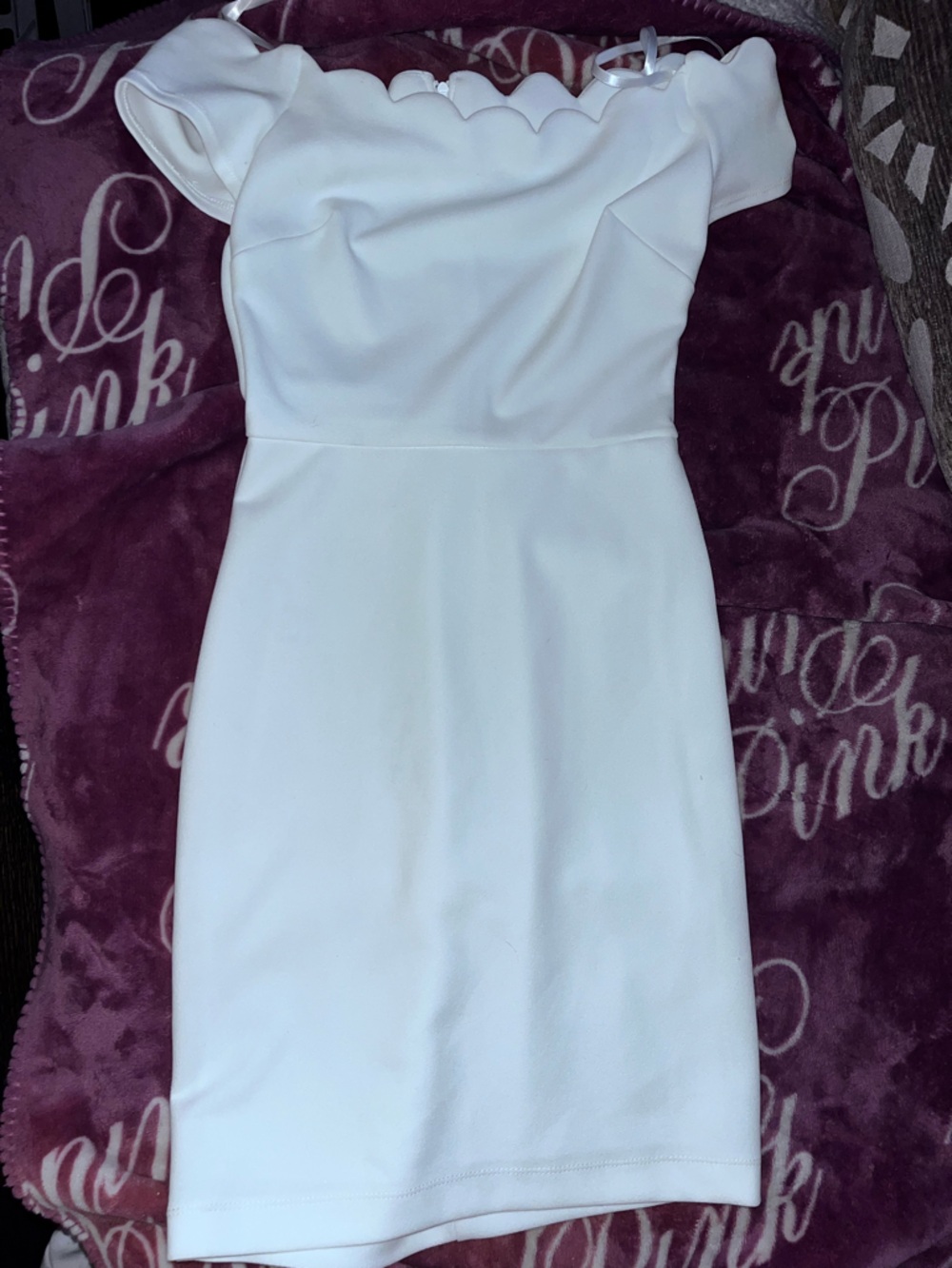 B Darlin Sleek White scalloped off the shoulder midi strapless dress. NWT/size 0